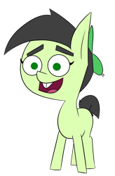 Size: 834x1273 | Tagged: safe, artist:happy harvey, imported from derpibooru, oc, oc:filly anon, earth pony, pony, cursed image, drawn on phone, female, filly, hat, phone drawing, simple background, the fairly oddparents, timmy turner, transparent background