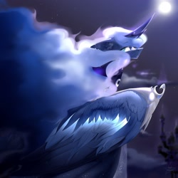 Size: 2160x2160 | Tagged: safe, artist:peacheb_o, imported from derpibooru, princess luna, alicorn, pony, ear piercing, ethereal mane, female, full moon, mare, moon, peytral, piercing, solo