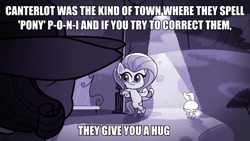 Size: 1200x675 | Tagged: safe, imported from derpibooru, screencap, angel bunny, fluttershy, rarity, pony, rabbit, my little pony: pony life, whoof-dunnit, spoiler:pony life s01e37, animal, caption, detective rarity, g4.5, image macro, text