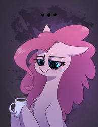 Size: 2480x3198 | Tagged: safe, artist:underpable, imported from derpibooru, pinkie pie, earth pony, pony, ..., bags under eyes, chest fluff, coffee, coffee mug, female, floppy ears, mare, mug, solo, tired