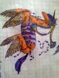 Size: 768x1024 | Tagged: safe, artist:intfighter, imported from derpibooru, oc, oc only, original species, graph paper, horn, solo, traditional art, wings