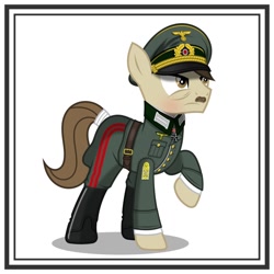 Size: 1280x1280 | Tagged: safe, artist:brony-works, imported from derpibooru, earth pony, pony, clothes, field marshal, frown, gerd von rundstedt, male, nazi, nazi germany, ponified, raised hoof, simple background, solo, stallion, uniform, white background, world war ii