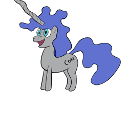 Size: 3400x3000 | Tagged: safe, artist:anonymous, oc, oc only, oc:contard, pony, unicorn, /mlp/ con, horn, long horn, simple background, smiling, solo, white background