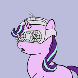 Size: 3000x3000 | Tagged: safe, artist:anonymous, starlight glimmer, pony, unicorn, drawthread, female, future, glasses, gray background, horn, mare, meme, open mouth, simple background, small horn, solo, uhh, wow