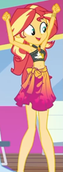 Size: 431x1173 | Tagged: safe, imported from derpibooru, screencap, sunset shimmer, equestria girls, i'm on a yacht, spoiler:eqg series (season 2), armpits, arms in the air, belly button, bikini, bikini top, clothes, cropped, female, geode of empathy, geode of fauna, geode of shielding, geode of sugar bombs, geode of super speed, geode of super strength, geode of telekinesis, hands in the air, magical geodes, sarong, sleeveless, solo, sunset shimmer's beach shorts swimsuit, swimsuit, swimsuit sunset shimmer