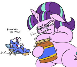 Size: 1026x899 | Tagged: safe, artist:jargon scott, edit, imported from derpibooru, starlight glimmer, trixie, female, food, hoof hold, mare, peanut butter, recolor