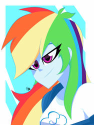 Size: 2448x3264 | Tagged: safe, artist:xan-gelx, imported from derpibooru, rainbow dash, equestria girls, abstract background, bust, female, high res, portrait, simple background, smiling, solo