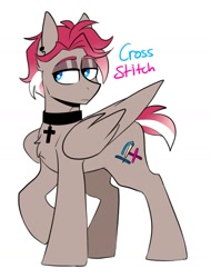 Size: 1105x1453 | Tagged: safe, artist:redxbacon, imported from derpibooru, oc, oc only, oc:cross stitch (redxbacon), pony, cross, girly, male, solo