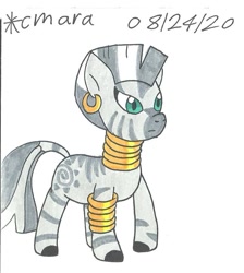 Size: 827x921 | Tagged: safe, artist:cmara, imported from derpibooru, zecora, pony, zebra, bracelet, ear piercing, earring, female, jewelry, piercing, raised hoof, simple background, solo, traditional art, white background