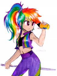 Size: 2322x3083 | Tagged: safe, artist:liaaqila, color edit, edit, editor:michaelsety, imported from derpibooru, rainbow dash, equestria girls, awesome, cute, dashabetes, female, gameloft interpretation, human coloration, light skin, light skin edit, simple background, skin color edit, solo, traditional art, white background