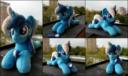 Size: 2000x1200 | Tagged: safe, artist:burgunzik, imported from derpibooru, minuette, pony, irl, lying down, photo, plushie, prone, solo, toothbrush