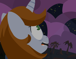 Size: 1920x1500 | Tagged: safe, artist:toshimatsu, derpibooru exclusive, imported from derpibooru, oc, oc only, oc:littlepip, pony, unicorn, fallout equestria, dark, fanfic, fanfic art, female, horn, mare, night, open mouth, solo, stars, tree