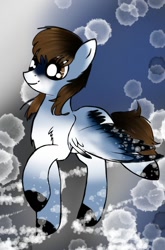 Size: 516x782 | Tagged: safe, artist:intfighter, imported from derpibooru, oc, oc only, pegasus, pony, abstract background, colored hooves, pegasus oc, raised hoof, smiling, solo, wings