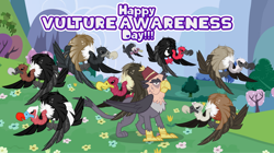 Size: 1280x719 | Tagged: safe, artist:andoanimalia, artist:mlp-vector-collabs, imported from derpibooru, grampa gruff, bird, buzzard, griffon, vulture, field, male, meadow, vulture awareness day