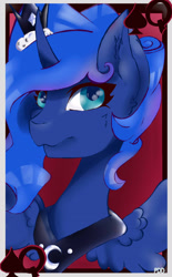 Size: 1931x3106 | Tagged: safe, artist:daniefox, imported from derpibooru, princess luna, pony, bust, card, deviantart watermark, female, obtrusive watermark, portrait, solo, watermark