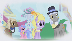 Size: 1280x720 | Tagged: safe, imported from derpibooru, screencap, caesar, count caesar, lyrica lilac, royal ribbon, sealed scroll, earth pony, pony, unicorn, the ticket master, female, male, mare, stallion