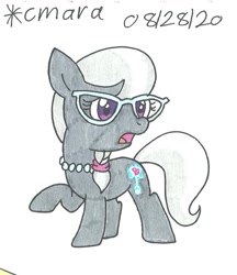 Size: 766x888 | Tagged: safe, artist:cmara, imported from derpibooru, silver spoon, earth pony, pony, female, filly, glasses, jewelry, necklace, open mouth, raised hoof, simple background, solo, traditional art, white background