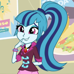 Size: 700x700 | Tagged: safe, edit, edited screencap, imported from derpibooru, screencap, sonata dusk, equestria girls, rainbow rocks, cropped, female, lip bite, smiling, solo