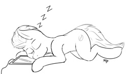 Size: 1106x642 | Tagged: safe, artist:mosquit38332205, artist:mosquito, imported from derpibooru, oc, oc only, oc:mosquito, pony, unicorn, drawing tablet, eyes closed, male, sketch, sleeping, solo