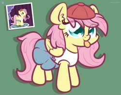 Size: 3250x2560 | Tagged: dead source, safe, artist:kimjoman, artist:php142, imported from derpibooru, fluttershy, pegasus, pony, 90s grunge fluttershy, :p, alternate hairstyle, backwards ballcap, baseball cap, belt, cap, clothes, cute, ear fluff, female, gameloft, gameloft interpretation, green background, hat, mare, shyabetes, simple background, skirt, solo, tanktop, tongue out