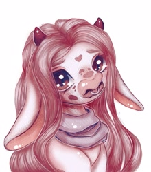 Size: 1905x2160 | Tagged: safe, artist:deathpatty, imported from derpibooru, oc, oc only, cow, cow pony, pony, big ears, clothes, heart, horns, nose piercing, nose ring, piercing, ponified, scarf, simple background, sketch, solo, white background