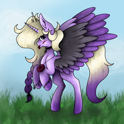 Size: 1080x1080 | Tagged: safe, artist:saladstarry, imported from derpibooru, oc, oc only, oc:star heart, alicorn, pony, :p, alicorn oc, female, grass, horn, jewelry, mare, necklace, outdoors, rearing, solo, tongue out, unshorn fetlocks, wings