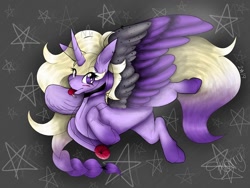 Size: 1080x810 | Tagged: safe, artist:saladstarry, imported from derpibooru, oc, oc only, oc:star heart, alicorn, pony, :p, alicorn oc, choker, female, horn, jewelry, mare, necklace, solo, tongue out, wings