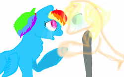 Size: 1280x800 | Tagged: safe, artist:pawstheartest, imported from derpibooru, rainbow dash, human, pony, 1000 hours in ms paint, crying, duo, open mouth, raised hoof, simple background, white background