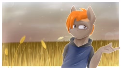 Size: 3840x2160 | Tagged: safe, artist:jellysiek, artist:jellysketch, imported from derpibooru, oc, oc only, oc:carmel, anthro, earth pony, pony, field, food, simple background, solo, standing, wheat