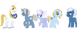 Size: 1280x512 | Tagged: safe, artist:russmindjk, imported from derpibooru, night glider, prince blueblood, oc, oc:moonbeam, oc:permafrost, oc:steele blue, pegasus, pony, unicorn, base used, beard, blueglider, crack ship offspring, crack shipping, facial hair, family, horn, horn ring, offspring, parent:night glider, parent:prince blueblood, parents:blueglider, ring, shipping, simple background, transparent background