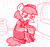 Size: 640x600 | Tagged: safe, artist:ficficponyfic, imported from derpibooru, part of a set, oc, oc only, oc:mulberry telltale, cyoa:madness in mournthread, bag, bipedal, boots, chair, clothes, cyoa, ears up, eyeshadow, flower, frown, headband, lidded eyes, makeup, monochrome, neckerchief, pot, shawl, shoes, story included