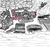 Size: 640x600 | Tagged: safe, artist:ficficponyfic, imported from derpibooru, part of a set, oc, cyoa:madness in mournthread, barn, beach, bird's eye view, boat, clocktower, crater, cyoa, drying rack, fence, field, fog, forest, fountain, glowing red lights, high angle, hole, map, mountain, mournthread, no pony, ocean, sand, story included