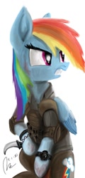 Size: 540x1125 | Tagged: safe, artist:raphaeldavid, imported from derpibooru, rainbow dash, aggressive, gritted teeth, karambit, knife, mercenary, scar, simple background, snarling, tactical vest, white background