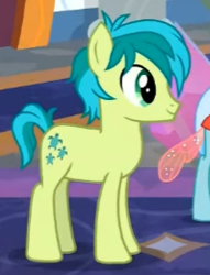 Size: 199x261 | Tagged: safe, imported from derpibooru, screencap, ocellus, sandbar, earth pony, pony, uprooted, cropped, offscreen character, side view, smiling, solo focus