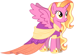 Size: 6394x4704 | Tagged: safe, artist:illumnious, imported from derpibooru, luster dawn, alicorn, pony, absurd resolution, alicornified, clothes, clothes swap, coronation dress, cute, dress, female, lusterbetes, lustercorn, mare, race swap, simple background, smiling, solo, transparent background