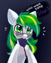 Size: 732x900 | Tagged: safe, artist:taneysha, imported from derpibooru, oc, oc only, oc:white night, pony, bust, looking at you, portrait, riding crop, solo, text