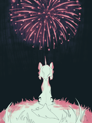 Size: 2048x2732 | Tagged: safe, artist:slowpoke, imported from derpibooru, oc, oc only, oc:moondrop, pony, unicorn, fireworks, limited color, limited palette, looking away, sitting, sketch, solo