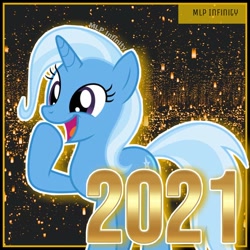 Size: 720x720 | Tagged: safe, imported from derpibooru, trixie, pony, unicorn, 2021, happy new year, holiday, new year, open mouth, surprised