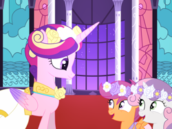 Size: 1400x1050 | Tagged: safe, artist:crystallightfury, imported from derpibooru, princess cadance, scootaloo, sweetie belle, alicorn, pegasus, pony, unicorn, base used, bride, clothes, dress, female, filly, floral head wreath, flower, flower filly, flower girl, flower girl dress, mare, marriage, trio, wedding, wedding dress, wedding veil