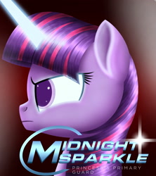 Size: 1920x2160 | Tagged: safe, artist:aryatheeditor, imported from derpibooru, twilight sparkle, pony, unicorn, equestria girls, angry, badass, cover, cover art, cute, digital art, equestria girls ponified, female, glow, glowing, glowing eyes, headcanon, horn, lineless, midnight sparkle, midnightabetes, photo, ponified, semi-realistic, side view, twiabetes