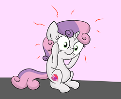 Size: 4092x3357 | Tagged: safe, artist:background basset, imported from derpibooru, sweetie belle, pony, unicorn, bags under eyes, female, filly, schizophrenia, shrunken pupils, solo