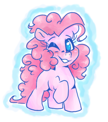 Size: 774x874 | Tagged: safe, artist:smirk, imported from derpibooru, pinkie pie, pony, aggie.io, blushing, cute, diapinkes, missing cutie mark, one eye closed, solo, wink
