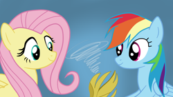 Size: 1920x1080 | Tagged: safe, artist:kazamacat, imported from derpibooru, fluttershy, rainbow dash, pegasus, pony, fanfic:the master mev, fanfic art, idol of boreas, show accurate, smiling