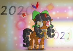 Size: 2560x1792 | Tagged: safe, artist:neige de printdemps, imported from derpibooru, oc, oc only, oc:neige de printdemps, pony, unicorn, 2021, bubble, female, glasses, looking back, magic, simple background, smiling, solo, stars, walking