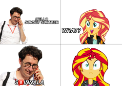 Size: 4096x2885 | Tagged: safe, imported from derpibooru, sunset shimmer, human, equestria girls, ferrari, formula 1, irl, irl human, mattia binotto, meme, photo, s🅱️innala, wat, 🅱