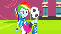 Size: 800x450 | Tagged: safe, artist:ftvs-cm45, imported from derpibooru, screencap, rainbow dash, equestria girls, equestria girls (movie), animated, ball, football, gif, soccer ball (object), solo, sports