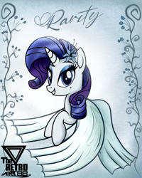 Size: 1400x1750 | Tagged: safe, artist:theretroart88, imported from derpibooru, rarity, pony, unicorn, clothes, flower, flower in hair, solo, vintage