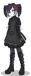 Size: 904x2168 | Tagged: safe, artist:riariirii2, imported from derpibooru, oc, oc only, oc:ellaisorines chrome, equestria girls, apron, boots, clothes, dress, drill hair, eyepatch, female, goth, gothic, shoes, simple background, solo, white background