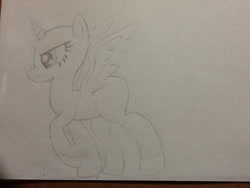 Size: 960x720 | Tagged: safe, artist:juliet-gwolf18, imported from derpibooru, oc, oc only, alicorn, pony, alicorn oc, bald, base, eyelashes, horn, lineart, raised hoof, solo, traditional art, wings