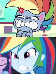 Size: 1717x2289 | Tagged: safe, edit, imported from derpibooru, screencap, rainbow dash, pony, equestria girls, my little pony: pony life, rainbow rocks, spoiler:pony life s01e29, angry, cross-popping veins, furious, g4.5, grrrr, pony life, rage, ragebow dash, rainbow dash is not amused, unamused, zound off